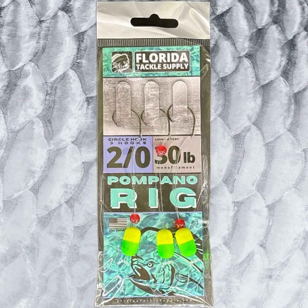 2/0 Circle Hook Pompano Rig (3 HOOK) GREEN / CHRT