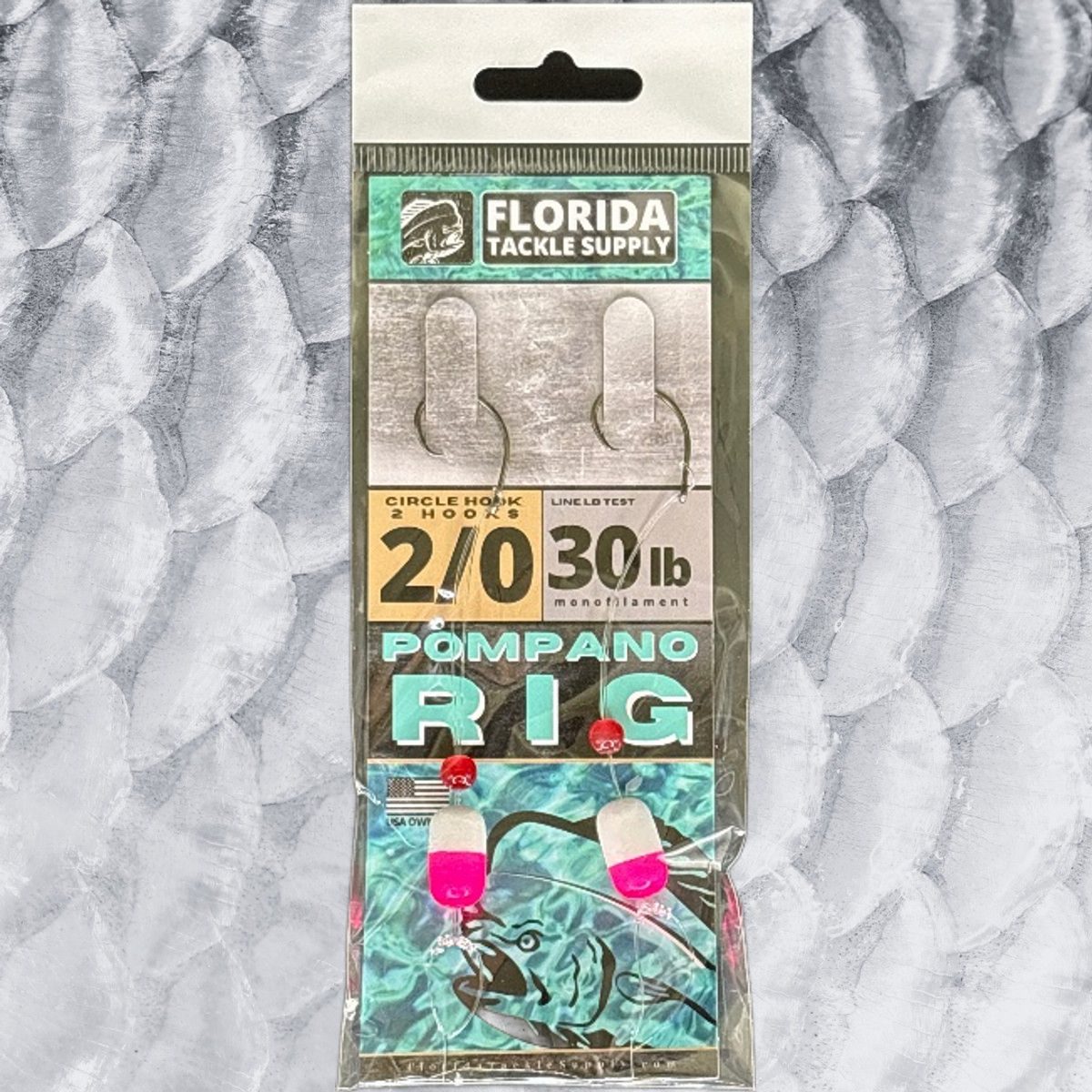 2/0 Circle Hook Pompano Rig (2 HOOK) PINK / WHITE