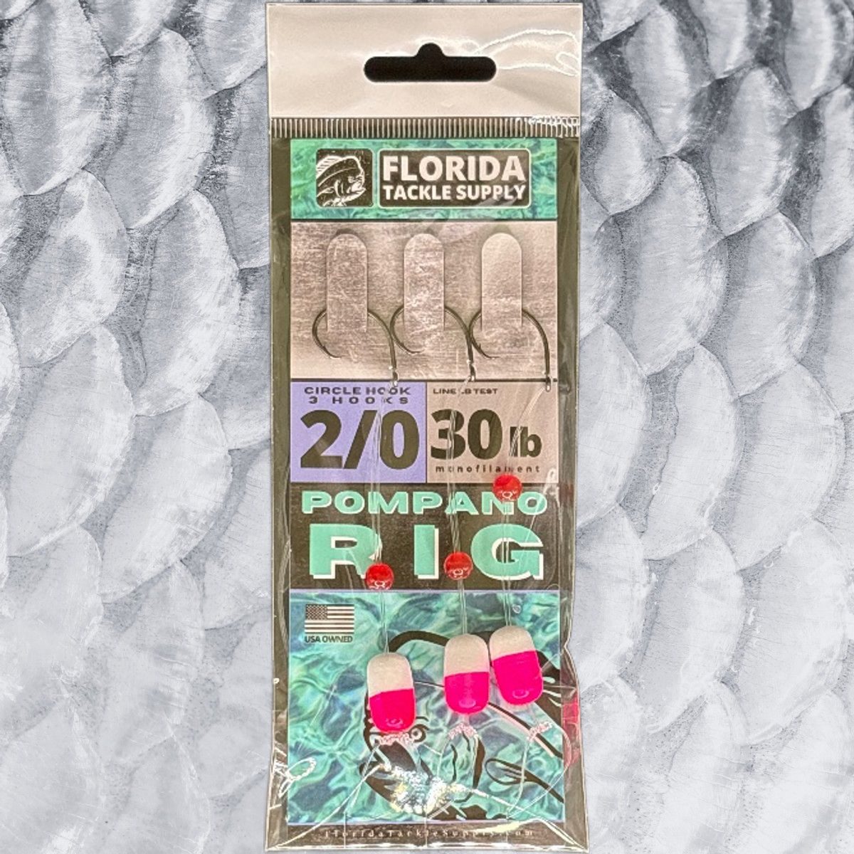 2/0 Circle Hook Pompano Rig (3 HOOK) PINK / WHITE